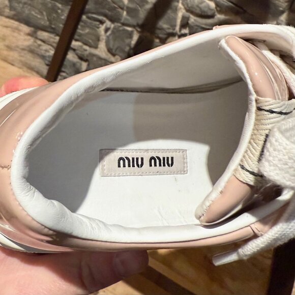 Miu Miu Pink Patent Crystal Heel Platform Sneakers - Picture 11 of 12